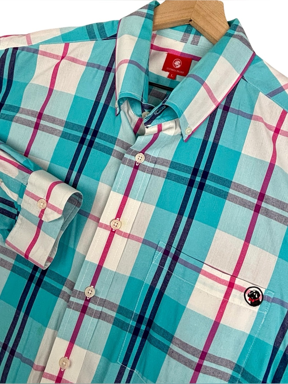 Southern Proper Shirt  Mens Large Green Blue Pink Plaid‎ Button Down